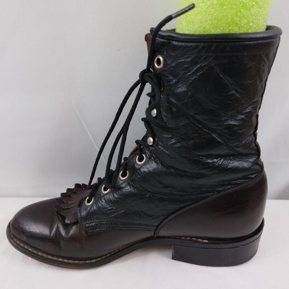 Laredo Kiltie Boots 2-Tone Black Brown Leather Lace Up Steampunk Women's 6.5 M - Picture 9 of 16